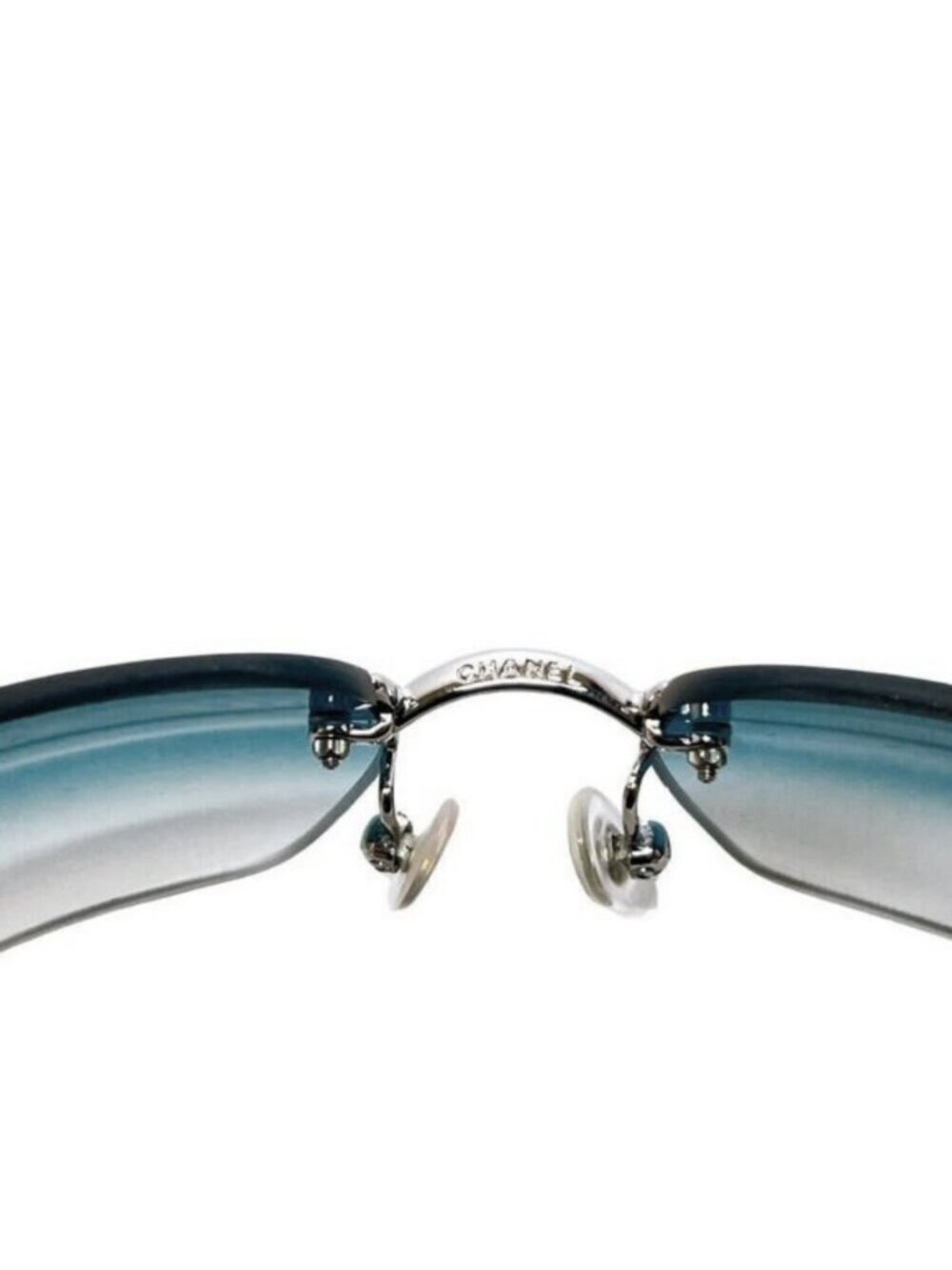 Chanel Vintage Sunglasses Rhinestone Crystal CC Logo Rimless Gradient Blue - Picture 8 of 10